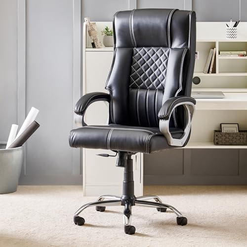 Image of Home Centre | Zuby | Faux Leather | High Back | Metal | Study and Office Chairs | Black | 1 Year Warranty