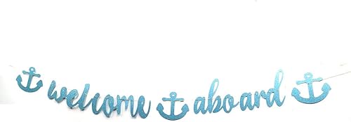 Miniatura 3 de Cartel de bienvenida a bordo con purpurina azul cielo, pancarta de globo para niños, decoración náutica de cumpleaños, baby shower, decoración