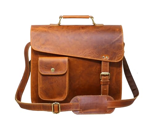 jaald Leather Messenger Bag Laptop Case Briefcase Brown Distressed Shoulder Bag Compatible With Ipad & Tablet