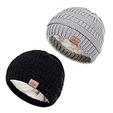 Alepo Fleece Lined Baby Beanie Hat, Infant Newborn Toddler Winter Warm Cute Soft Cozy Chunky Thick Thermal Knitted Kids Cap for Boys Girls (2 Pack Black&Light Gray)