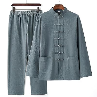 YSVQHHDV Men's Meditation Outfit Spring Autumn Comfortable Breathable Cotton Linen Prayer Clothing Christmas Halloween Birthday Gift (Green,M)
