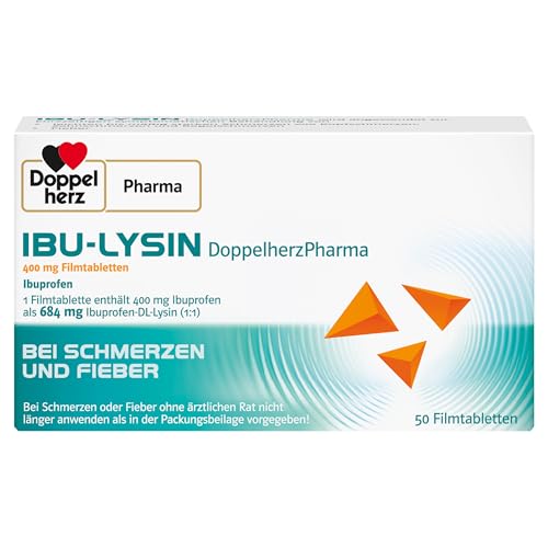 IBU-LYSIN DoppelherzPharma – Arzneimittel zur kurzzeitigen symptomatischen Behandlung von leichten bis mäßig starken Schmerzen und Fieber – 50 Filmtabletten IBU-LYSIN DoppelherzPharma – Arzneimittel zur kurzzeitigen symptomatischen Behandlung von leichten bis mäßig starken Schmerzen und Fieber – 50 Filmtabletten