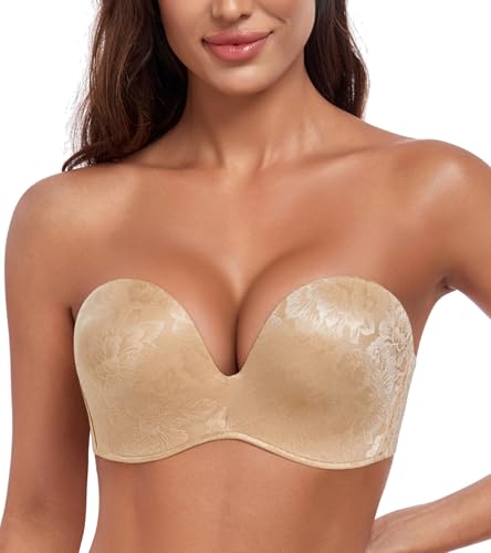 Image of HACI Push Up Strapless Bra for Women Anti-Slip Padded Wireless Stay Put