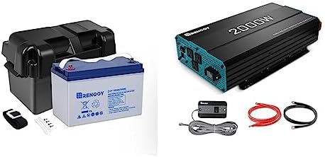 Renogy 12 Volt 100Ah Deep Cycle Hybrid Gel Battery & 2000W Pure Sine Wave Inverter 12V DC to 120V AC Converter, Off-Grid Solar Power Inverter 12V to 110V with Built-in 5V/2.1A USB/Hardwire Port