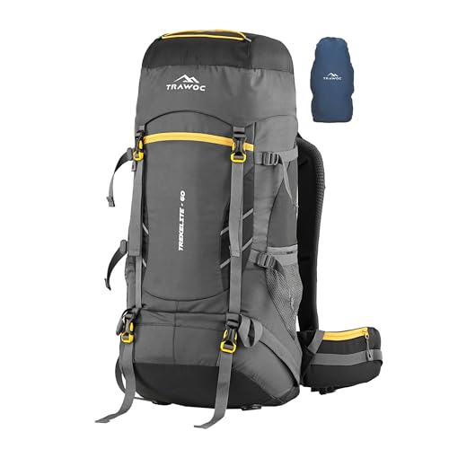 TRAWOC TREKELITE 60L Travel Backpack Hiking Trekking Bag Camping Rucksack for Men & Women with Water Proof Rain Cover/Shoe Compartment MHK004, 3 Year Warranty, Black TRAWOC TREKELITE 60L Travel Backpack Hiking Trekking Bag Camping Rucksack for Men & Women with Water Proof Rain Cover/Shoe Compartment MHK004, 3 Year Warranty, Black