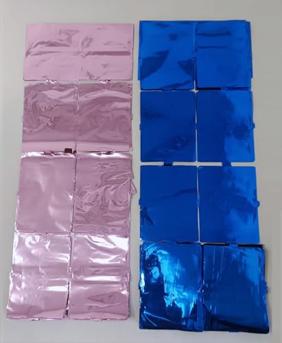 Image of AMFIN (Pack of 2) Square Foil Curtains for Birthday Decoration Photo Booth Props Backdrop Baby Shower Bachelorette Party Decorations - Blue & Pink
