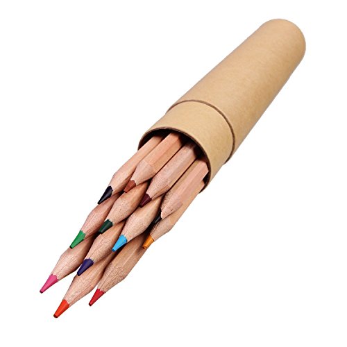 Buntstifte 12 Stück 12 Farben Eckig Papprolle Naturholz Unlackiert