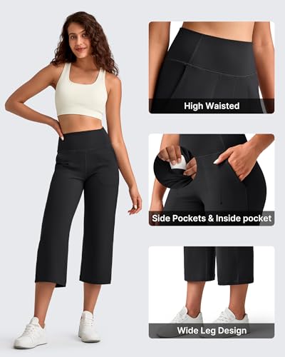 G4Free BareFeel High Stretch Capri Pants for Women Soft Wide Leg Yoga Pants High Waist Casual Capris with Pockets 21"/23"/25"2