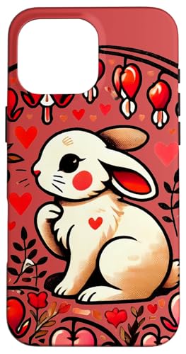 Carcasa para iPhone 16 Pro Max Conejo Conejo Amantes corazón Arte Día de San Valentín Ilustración