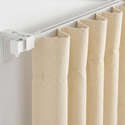 Image of FRESH FROM LOOM 6 ft | Non-Ring Curtains | 100% Blackout | Premium | Non-Ring Curtains | S-Wave Pleat | Parda | Light Block Blackout Parde | (Cream | 6 Feet Long, Set of 2)