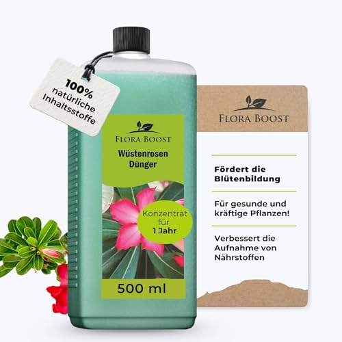 Konfitee Wüstenrosen Dünger Flora Boost 500ml I Für bis zu 100L Gießwasser I Langzeit Blumendünger für Rosen I Flüssiger Blatt- & Wurzeldünger I 100% natürlicher Pflanzendünger