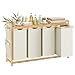 SONGMICS W&auml;schekorb 4 F&auml;cher, Bambus, W&auml;schesammler 200 L, W&auml;schesortierer, mit Ablage, W&auml;schesack, kleine seitliche Taschen, W&auml;scheregal, 4 x 50 L, 124,6 x 33 x 78 cm, cremewei&szlig; RLH120W01