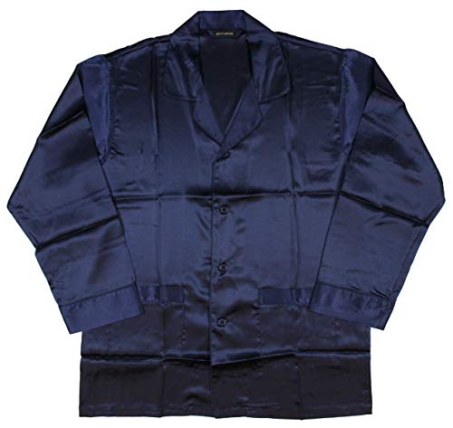 INTIMO Men's Silk Pajama Long-Sleeve Adult T-Shirt Loungewear Sleepwear (Small Short) Navy