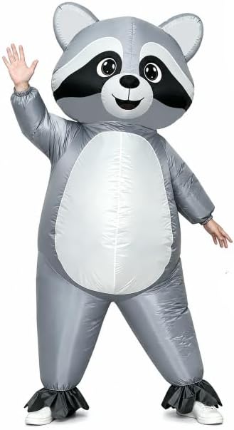 Inflatable Raccoon Costume Adult Blow up Gray Raccoon Funny Party Suit