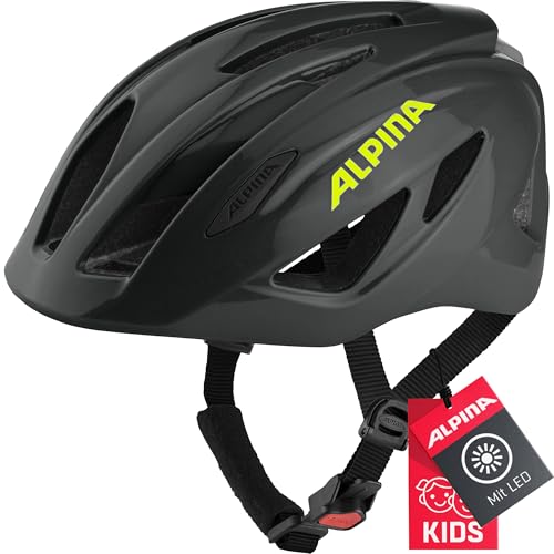ALPINA PICO Flash - Beleuchteter, Leichter & Bruchfester Fahrradhelm Mit Fliegennetz Für Kinder, Black-neon Gloss, 50-55 cm