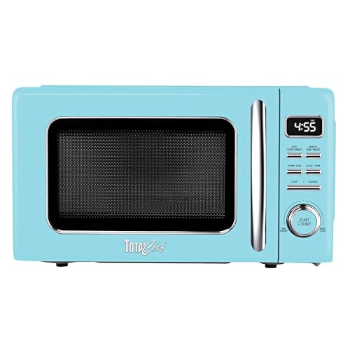 Total Chef Retro Countertop Microwave Oven 25 L – LED Display, Quick-Start, Weight/Time Defrost, 7 Auto Cook & 10 Reheat Presets, Red (Blue)