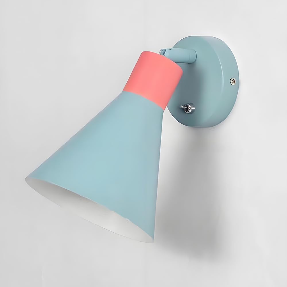 Applique da Parete Blu con Interruttore, Lampada in Metallo, Luce da Comodino/da Lettura, Applique Regolabili con Cablaggio Fisso E27, Illuminazione per Camera da Letto, Soggiorno,