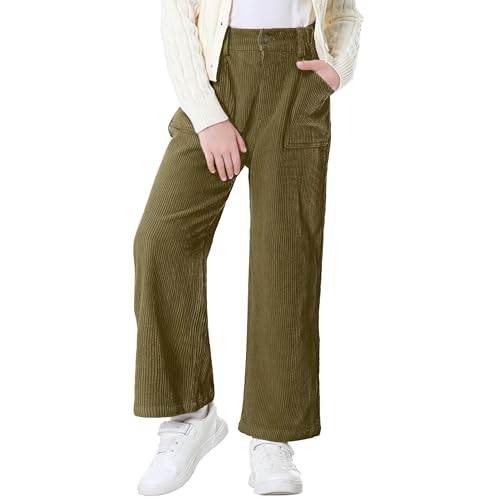 Image of Rolanko Girls Wide Leg Corduroy Pants High Waist Trousers Vintage Kids Pants Streetwear Casual 4-12 Years
