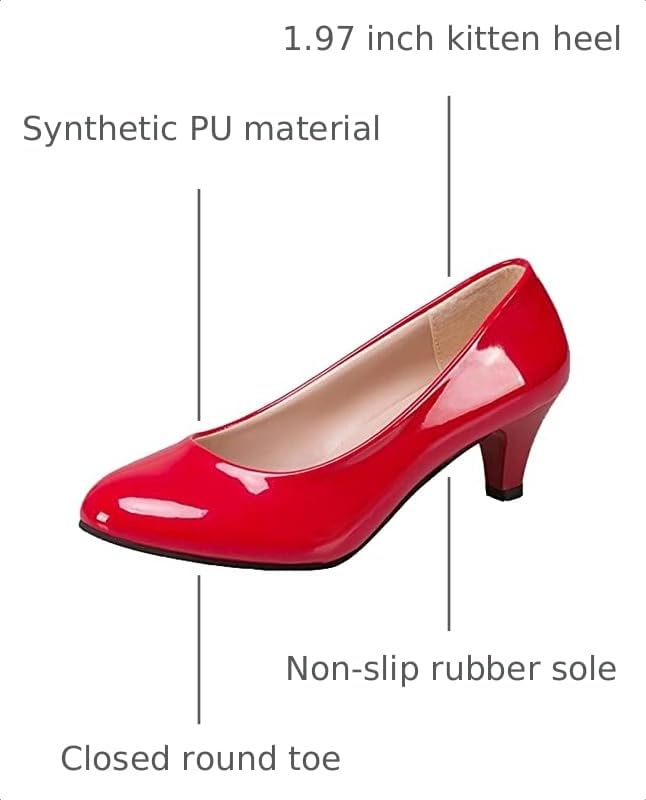Image of WUIWUIYU Womens Office Kitten Heels Pumps Slip On Evening Dress Work Cute Sexy Pump Shoes