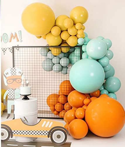 Partycus Teal Orange Yellow Balloon Garland Double Stuffed Dusty Blue Slate Mustard Green Burnt Orange Balloon Arch Kit For Baby Sshower Birthday Jungle Safari Party Decoration #TOP3