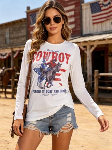 VILOVE America Cowboy Mesh Top Women Western Cowgirl Patriotic Shirts — view 4