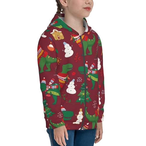 Dinosaur Christmas Happy New Year Kids Pullover Hoodies Boys Zip Up Sweatshirts Girls Athletic Clothes with Pocket4