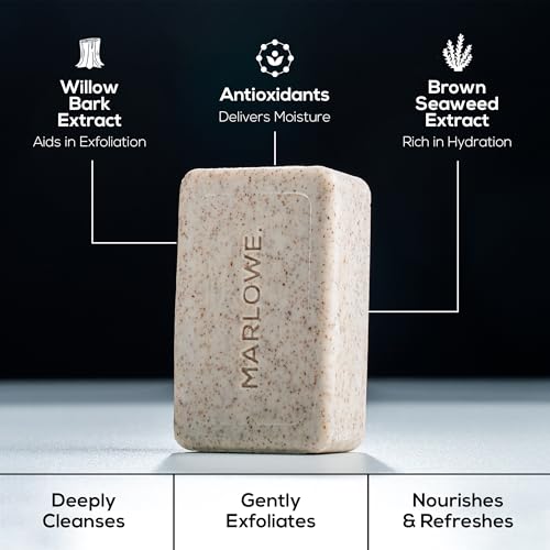 Image of MARLOWE. Body Scrub Soap, Exfoliating Soap Bar, Cedarwood, 7 oz (6 Bars) | Scrub Soap Bar that deeply cleanses and exfoliates while buffing away rough, dry skin. Cedarwood + Sea Salt scent.