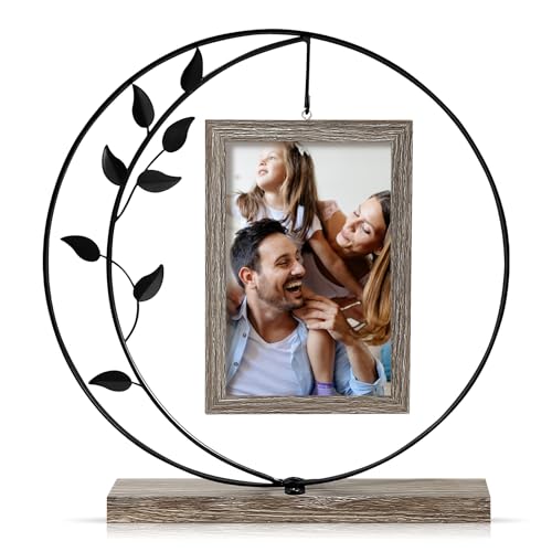 WANDGU Cadre Photo Vintage 2 Images Cadre Métallique Rotatif Double Face avec Verre, Cadre Photo Haute Qualité 15x10 cm Noir Décoration Salon et Cadeau