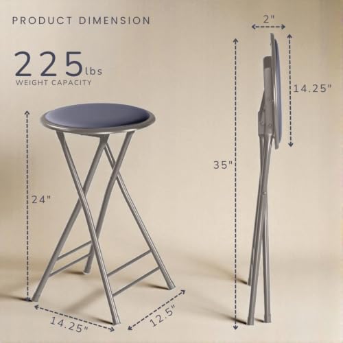 Image of Lavish Home Folding Stool with Padded Backless Seat Set of 4, Gray, 24 inch | Counter Height Bar Stools with 225lb Capacity, Portable Indoor & Outdoor, Extra Seat for Kitchen, Rec Room or Camping