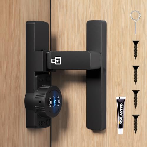 Plowatxi Barn Door Locks and Latches 90 Degree Keyless Flip Latch Lock with Combination for Sliding/Swinging/Bifold Door Lock French Door Lock Latch with Code for Shed Gate Colse Cabinet Window Black