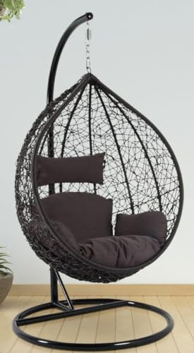 Image of Single Seater Swing Chair with Stand and Cushion Hammock Swing for Adult Outdoor Indoor Garden Living Room Balcony Hanging Chair (Brown)