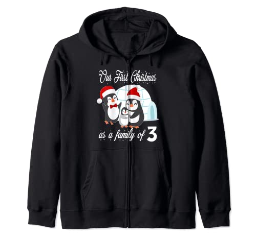 A juego con nuestra primera Navidad como una familia de 3 pingüinos regalo Sudadera con Capucha