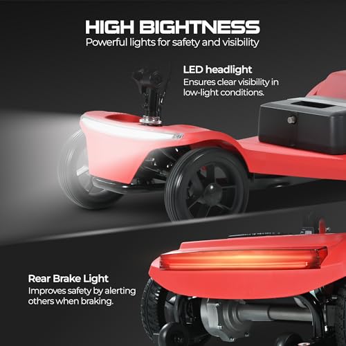 Image of Electric Foldable Mobility Scooter for Adults 4 wheelMobility, 330lbs Max Weight,10-15miles Per ChargeElectric Powered Wheelchair Power Scooters Red
