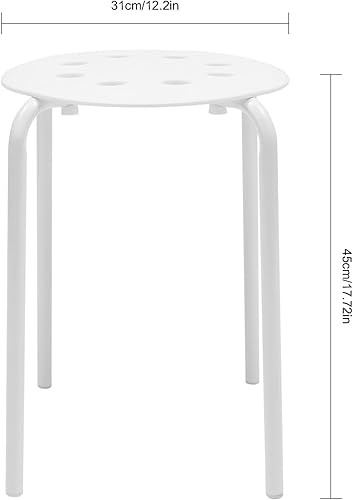 Miniatura 3 de Juego de 10 taburetes apilables con marco de metal de 17 pulgadas, taburetes de plástico apilables portátiles para el aula, taburete blanco sin