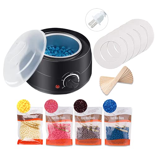 Wax Warmer, Hair Removal Waxing Kit Wax Heater with 4 Packs of Hard Wax Beads 10 Pcs Sticks, Wax Pot Machine for Facial, Bikini, Legs, Face, Eyebrows, Brazilian
