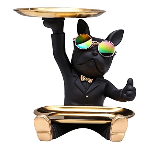 Opiniones de Esculturas - los más vendidos. 49 gazechimp Escultura de de, figurita de perro de resina con bandeja, almacenamiento de baratijas, llavero artesanal de animales para, negro