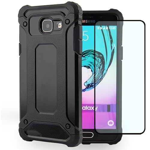 HTXWXJC Case for Samsung Galaxy A3 (2017) - Slim Hybrid Dual Layer TPU+PC Protective Phone Cover with HD Screen Protector - Military Grade Drop Protection - Black