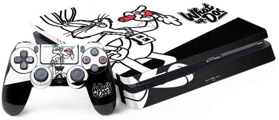 Skinit Decal Gaming Skin Compatible with PS4 Slim Bundle - Officially Licensed Looney Tunes Bugs Bunny Plain Black and White Design