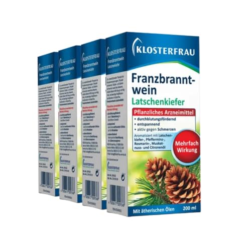 Klosterfrau Franzbranntwein Latschenkiefer | 4 x 400 ml | lindert den Schmerz wirkt durchblutungsfördernd entspannt die Muskulatur | bei Muskel- und Gelenkschmerzen & stumpfen Verletzungen