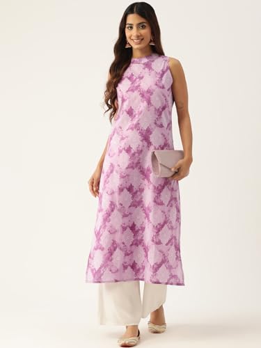 Image of feranoid Unique Printed Choker Neck Back Button Sleeveless Long Kurti