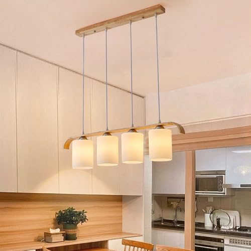 Lámparas colgantes de 4 luces en madera noble y vidrio soplado blanco 7