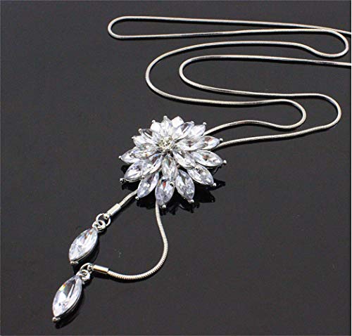 Cathercing Rhinestone Lotus Floral Pendant Long Necklace For Women Sweater Chain Statement Necklace Choker Adjustable Elegant Jewelry Accessories Dressy Collocation Winter Evening Party Wedding #TOP3