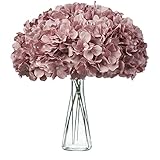H.FLOLAVIDA Dusty Rose Hydrangea Silk Fake Flowers Heads with Stems, Artificial Flowers for Decorati