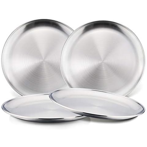 HaWare Toddlers Kids 18/8 Stainless Steel Plates, Durable Metal 304 Feeding 8in Dishes for Serving/Snack/Camping, No Plastic and Dishwasher Safe - 4 Pack Cover