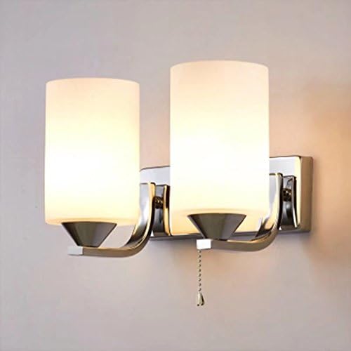 Modern Double Head Wall Lights Indoor Wall Lamp Metal Base Glass Lampshade with Pull Switch Wall Lighting,Silver