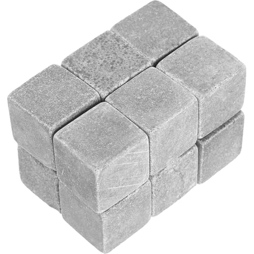 VICASKY 12Pcs Reusable Whiskey Stones Ice Cubes Set, Gray 2X2X2Cm Beverage Cooling Stones for Whiskey and Wine, Non-Diluting Chilling Rocks for Home Bar and Party Use