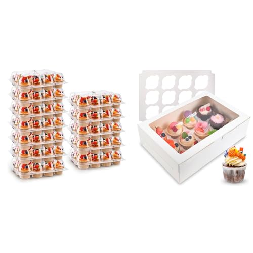 NPLUX Bundle of 20 Pack Cupcake Containers and 6 Pack Cupcake Boxes