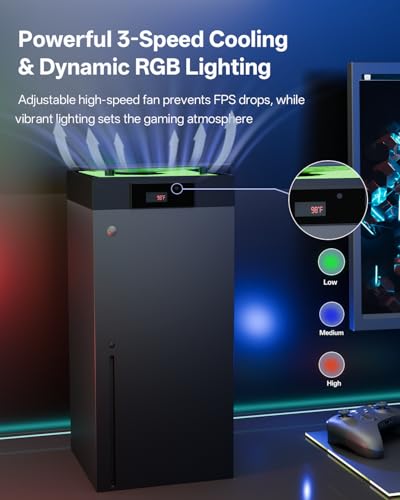 Image of DEPGI Cooling Fan for Xbox Series x, Featuring Automatic Fan Speed Adjustment Based on Temperature, LED Display Screen, Low Noise, Easy Installation, 3 speeds, with RGB LED