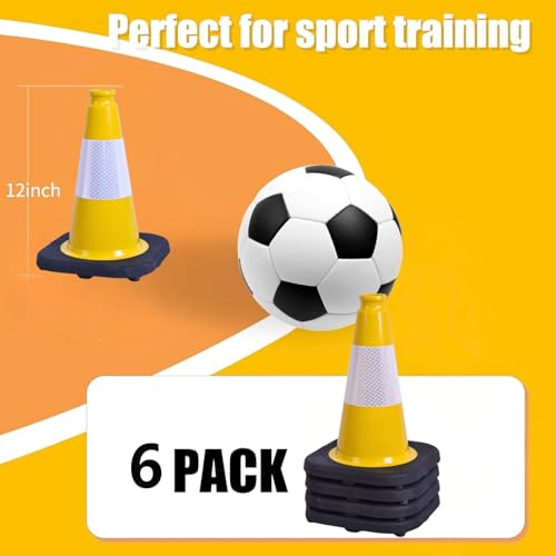 Image of BESEA 6 Pack 12 Inch Yellow Traffic Cones with Wide Stable Base