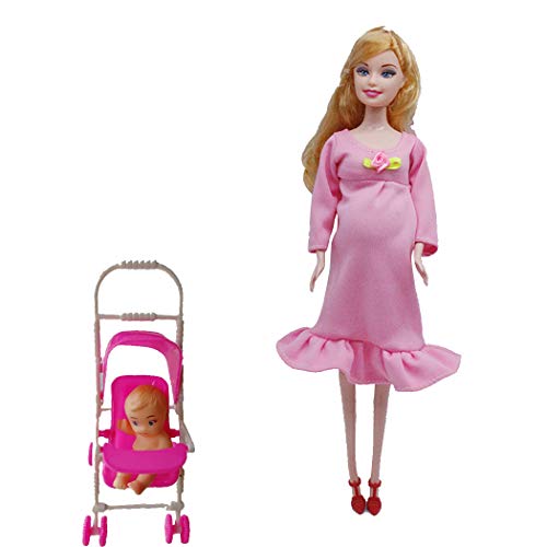 Pregnant Doll Have a Baby in Her Tummy Mom Doll with Baby Doll Trolley